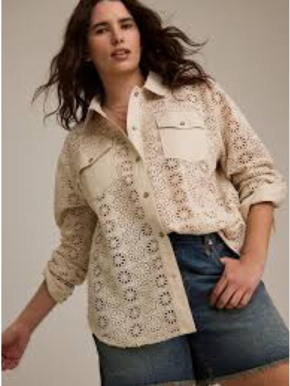 Torrid festival crochet oversized shirt 2x beige natural button up